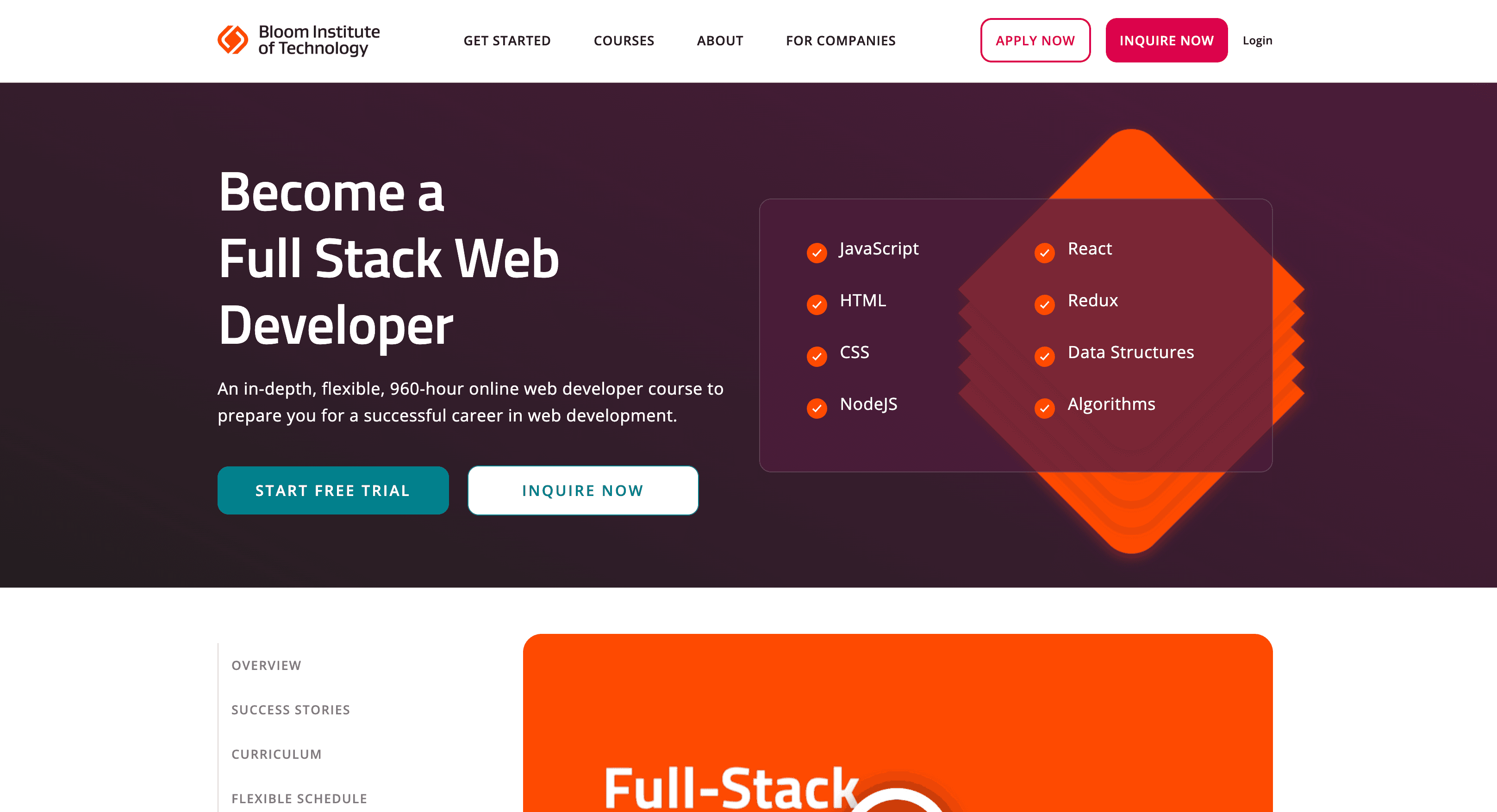 Bloom Institute of Technology landing page